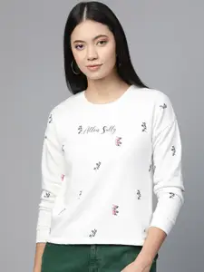 Allen Solly Woman Women White & Black Brand Logo Print Sweatshirt