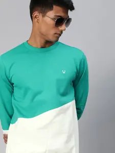 Allen Solly Men Sea Green & White Colourblocked Sweatshirt