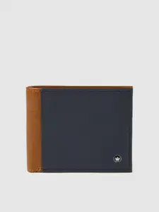 Louis Philippe Men Navy Blue & Tan Brown Colourblocked Two Fold Leather Wallet