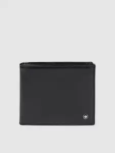 Louis Philippe Men Black Solid Two Fold Leather Wallet