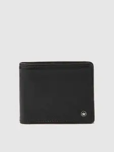 Louis Philippe Men Black Solid Two Fold Leather Wallet