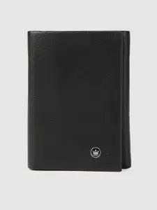 Louis Philippe Men Black Solid Three Fold Wallet