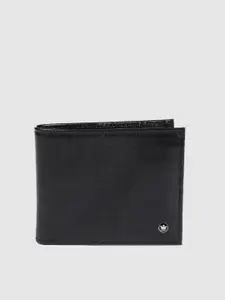 Louis Philippe Men Black Solid Two Fold Leather Wallet