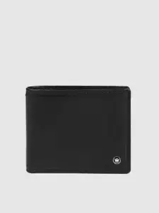Louis Philippe Men Black Solid Two Fold Leather Wallet