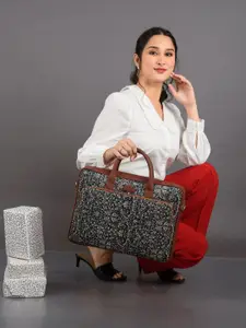 ZOUK Unisex Black Printed Vegan Leather 16 Inch Sustainable Laptop Bag