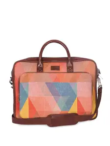 ZOUK Unisex Orange & Blue Printed Vegan Leather 16 Inch Sustainable Laptop Bag