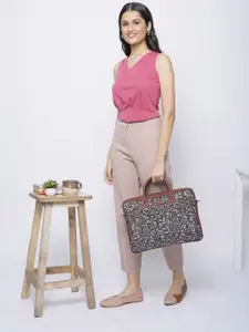 ZOUK Women Black & Beige Printed Vegan Leather 16 Inch  Laptop Bag