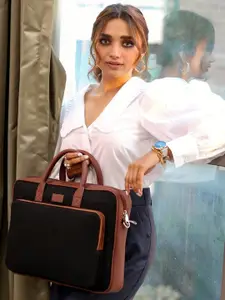 ZOUK Unisex Black Printed Vegan Leather 16 Inch  Laptop Bag