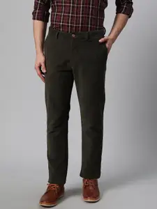 Blackberrys Men Olive Green Sharp B-95 Slim Fit Self Design Regular Trousers