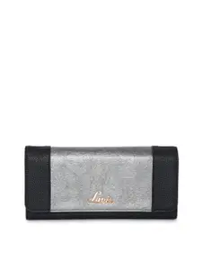 Lavie Women Black & Silver-Toned Colourblocked Three Fold Wallet