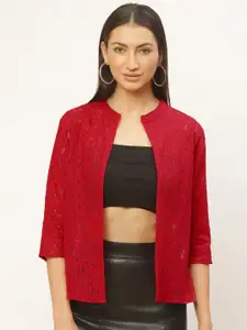 Rute Women Red Solid Open Front Shrug