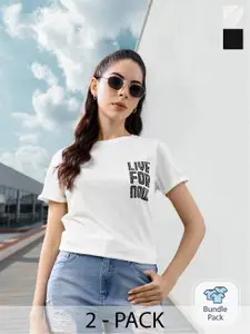 Roadster Women Pack Of 2 Pure Cotton Solid Pure Cotton T-shirts