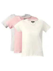 Roadster Women Pack of 3 Pure Cotton Solid V-Neck T-shirts