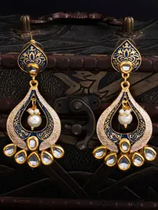 Sukkhi Blue Gold Plated Oxidised Classic Drop Earrings