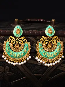 Sukkhi Green Gold Plated Meenakari Classic Chandbalis