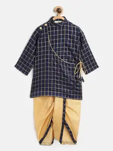 Cute Couture Boys Navy Blue & Beige Printed Kurta with Dhoti Pants