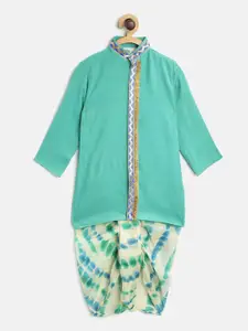Cute Couture Boys Sea Green & Off-White Solid Kurta with Dhoti Pants
