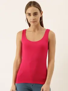 zebu Women Pink Slim Fit Solid Round Neck T-shirt