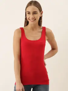 zebu Women Red Solid Knitted Tank Top
