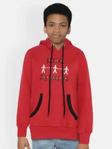dongli Boys Red Printed Hooded Sweatshirt