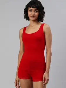 zebu Women Red Solid Night suit