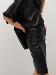 MANGO Black Coated Pencil Skirt