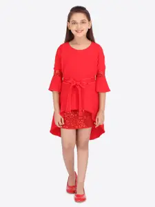 CUTECUMBER Girls Red Embellished Fit and Flare Dress