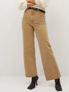 MANGO Women Beige Sustainable Eco-Wash Regular Fit High-Rise Clean Look Stretchable Jeans