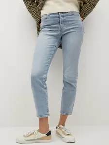 MANGO Women Blue Slim Fit High-Rise Clean Look Sustainable Stretchable Crop Jeans