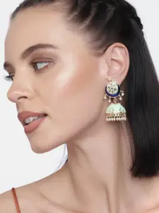 LAIDA Sea Green & Gold-Toned Gold Plated Dome Shaped Handcrafted Jhumkas