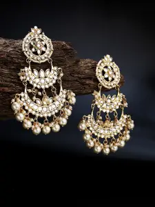 LAIDA Gold-Plated & White Kundan Studded Chandbalis