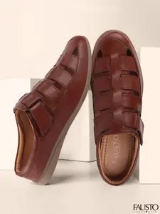 FAUSTO Men Brown Leather Fisherman Sandals