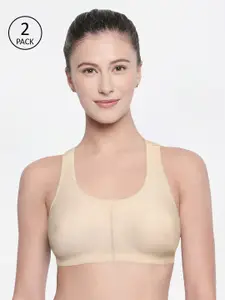 Bodycare Pack Of 2 Beige Solid Non-Wired Non Padded Sports Bras 1612SS