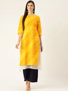 Nayo Women Yellow & White Bandhani Print Layered A-Line Kurta