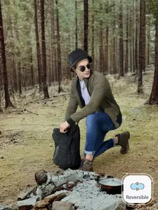 Roadster Men Black & Olive Green Solid Reversible Sustainable Bomber Jacket