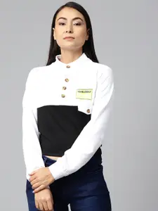 Hubberholme Women White & Black Colourblocked Sweatshirt