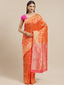 Shaily Orange & Golden Zari Woven Design Banarasi Saree