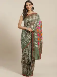 Shaily Green & Off-White Silk Blend Woven Design Saree