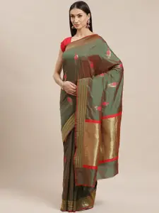 Shaily Green & Pink Zari Woven Design Dual Tone Saree