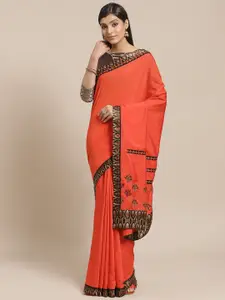 Shaily Coral Red Solid Saree