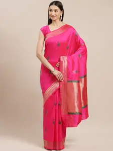 Shaily Pink & Golden Zari Woven Design Kanjeevaram Saree
