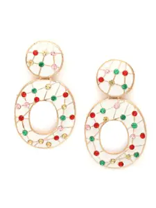 DIVA WALK EXCLUSIVE Multicoloured Gold-Plated Stone-Studded Handcrafted Oval Drop Earrings