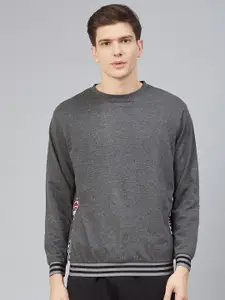 Hubberholme Men Charcoal Grey Solid Sweatshirt with Side Taping
