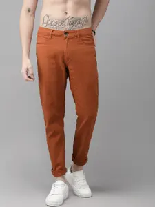 Roadster Men Rust Brown Regular Fit Solid Regular Trousers
