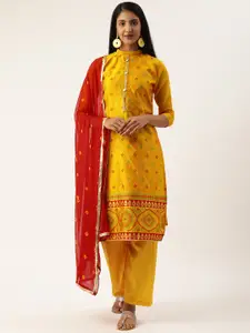 Rajnandini Yellow Silk Blend Unstitched Dress Material
