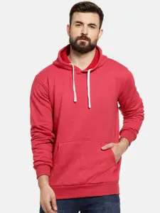 Campus Sutra Men Red Solid Hooded Sweatshirt