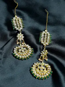 KARATCART Gold-Plated & Green Classic Drop Earrings