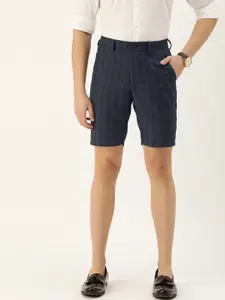 Peter England Men Navy Blue Self Design Slim Fit Regular Shorts