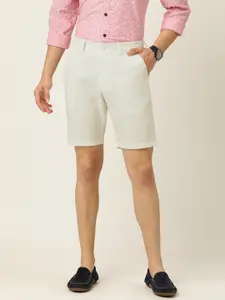 Peter England Men Off-White Solid Slim Fit Regular Shorts