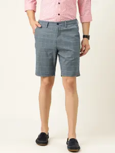 Peter England Men Blue Checked Slim Fit Regular Shorts
